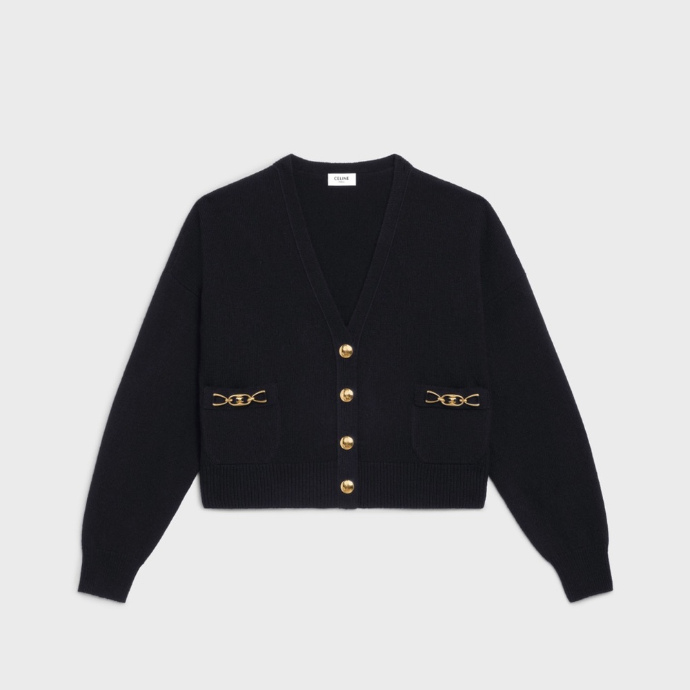 Celine black cardigan with gold embellishments, XS